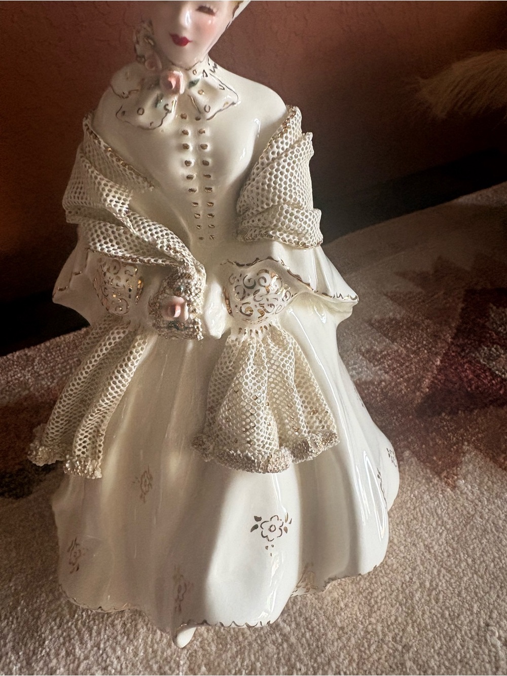 Porcelain Lace Figurine - White Ceramic Lady Sculpture